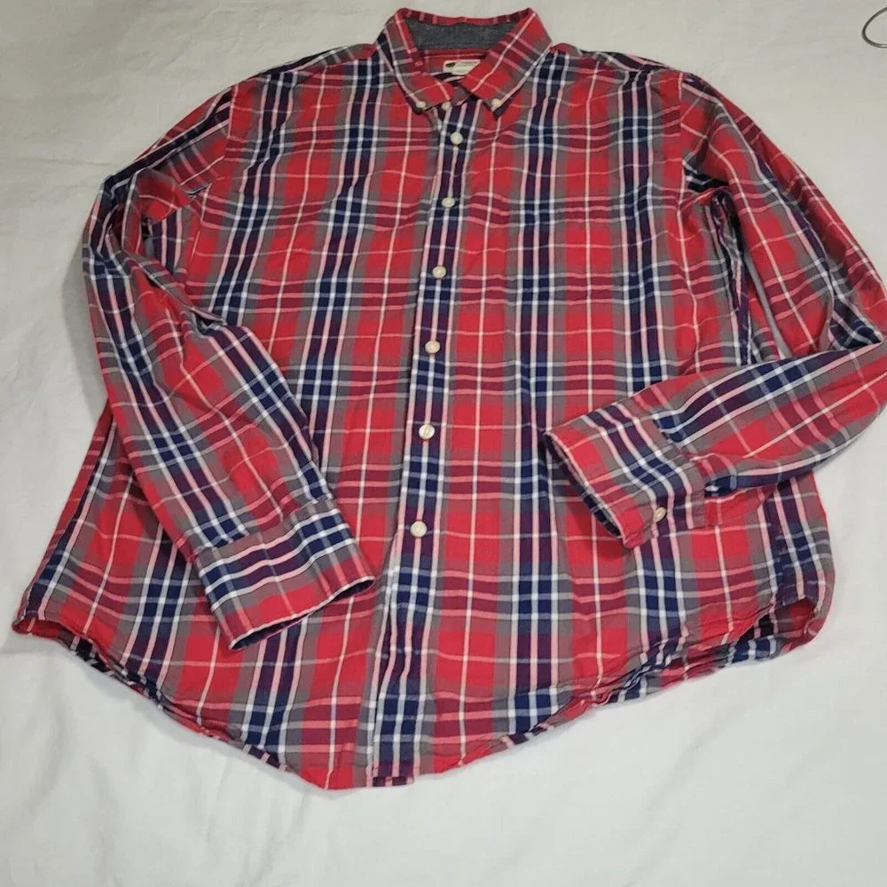 J Crew Shirt Mens Large Long Sleeve Button Up  Casual Collared Plaid Red And Blu